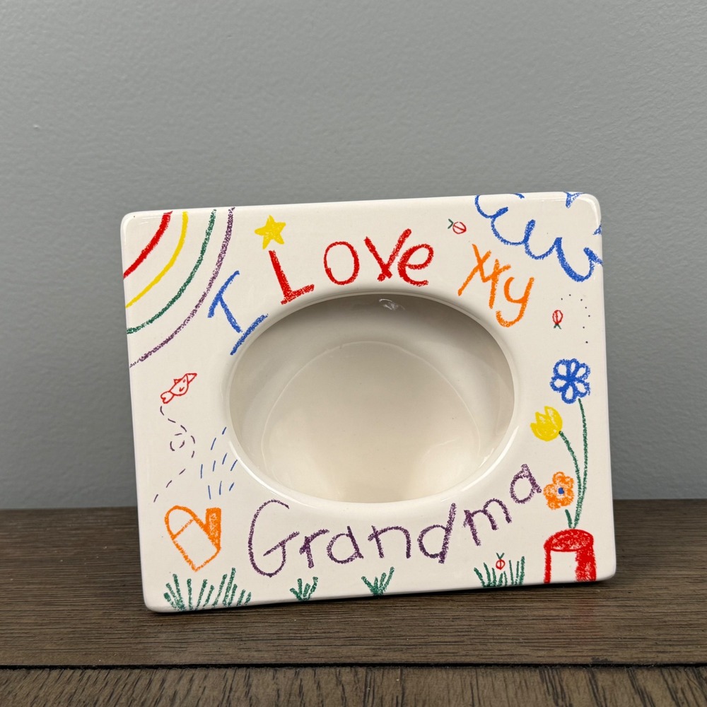 Russ Berrie I Love My Grandma Ceramic Photo Frame Crayon Drawing Style 8436